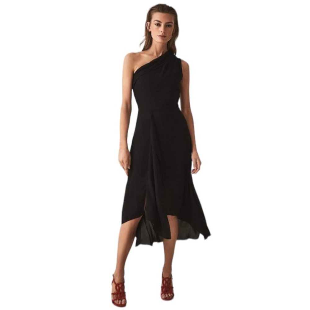 NWT Reiss Ada Asymmetric Hem One Shoulder Dress Black Size 0